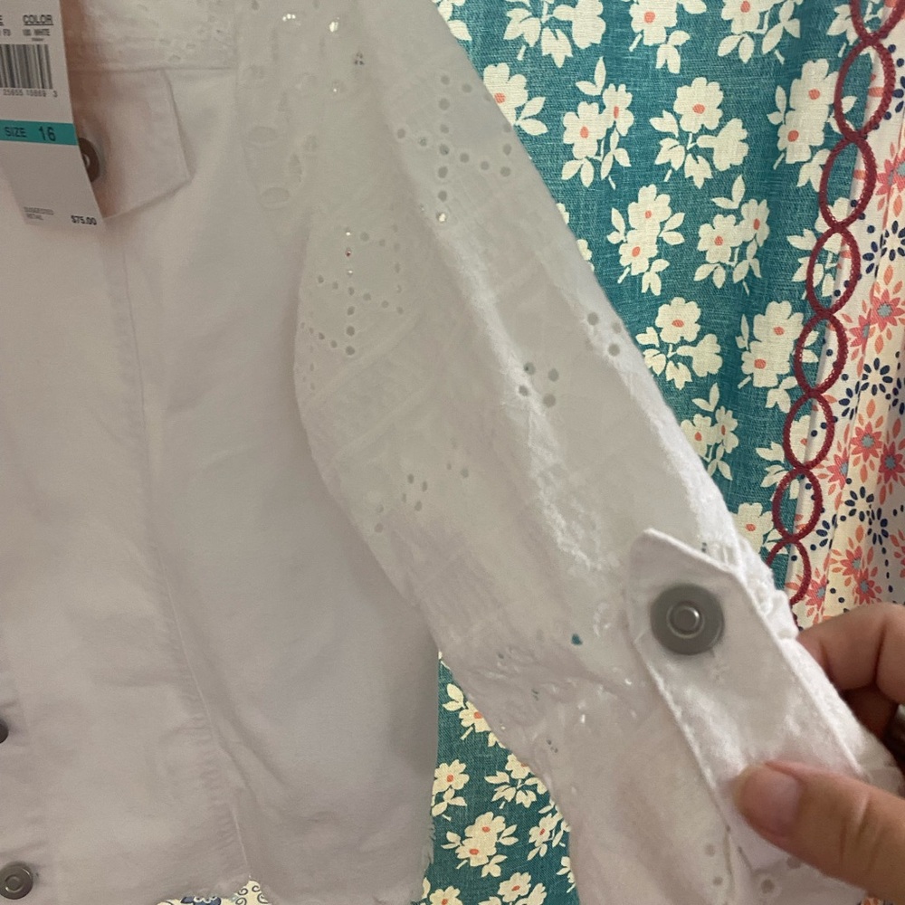Ruby Rd. White Eyelet Jean Jacket - Picture 4 of 9